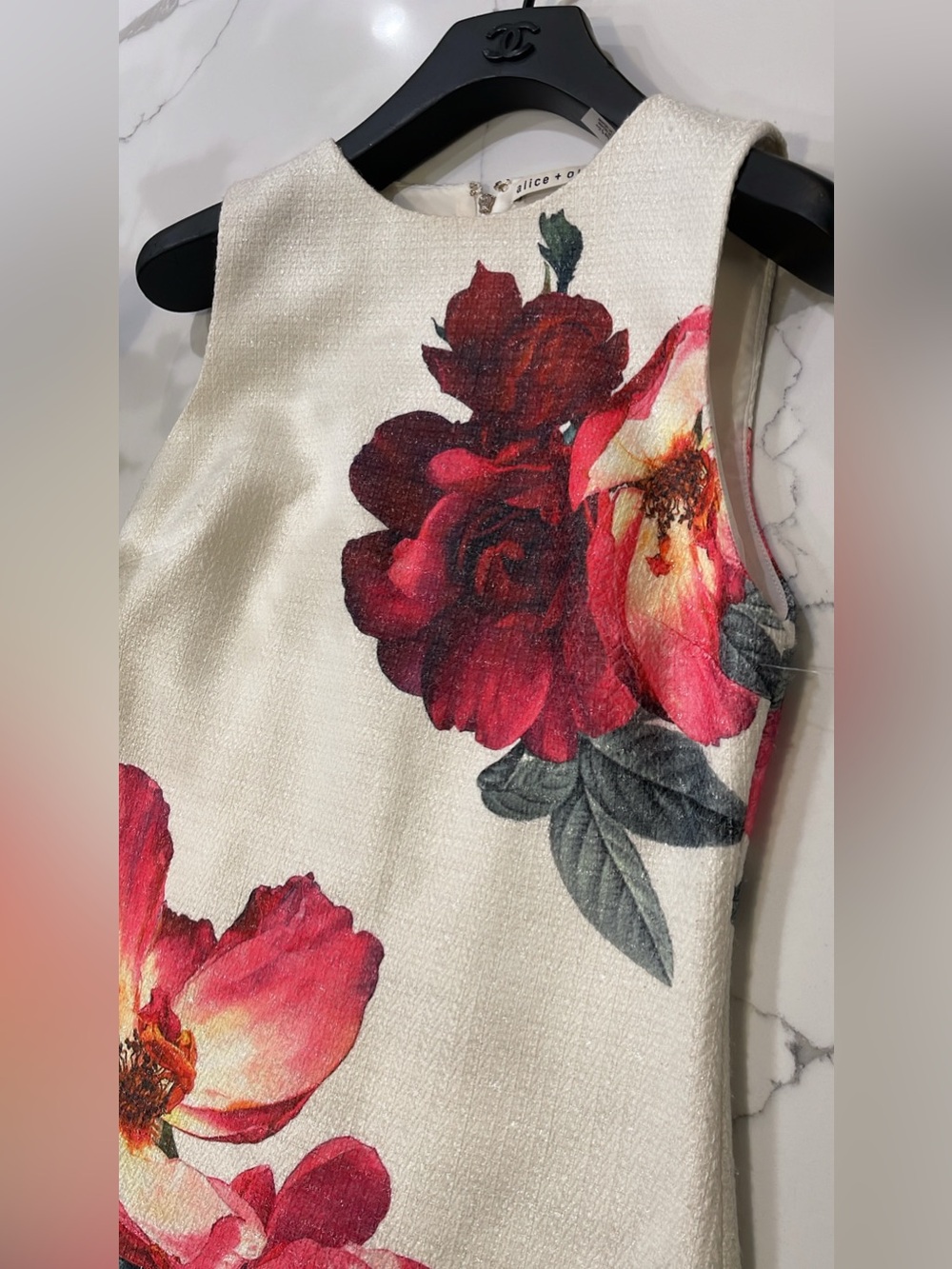 NEW Alice + Olivia Clyde Tweed Shift Dress Empress Bloom Off White Size 6 - Picture 5 of 11